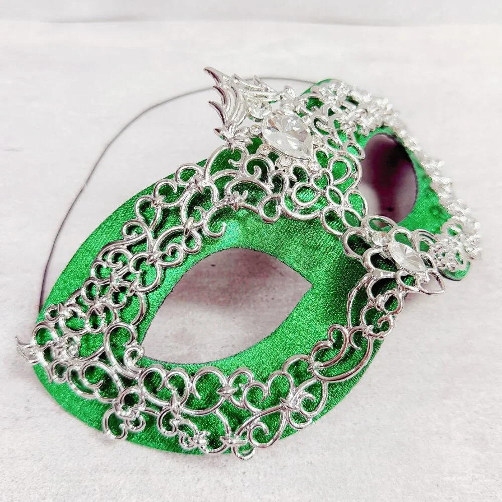 2 in 1 green mask, Masquerade party wedding, silver masquerade mask, Party mask
